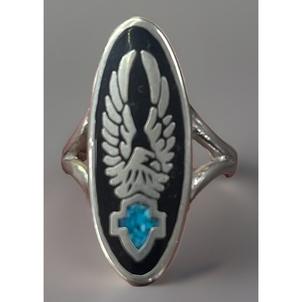 Harley Davidson Eagle Wings Harley Emblem Cross Ring Biker Silver Plated Sz 6